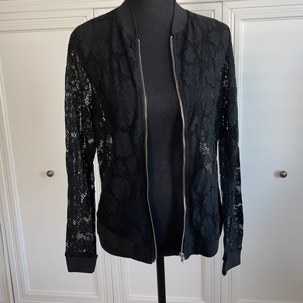 Neiman Marcus Lace Zip Up Jacket